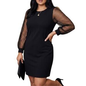 Naif Cocktail Midi Dress Black Sheer Lace Sleeve Large